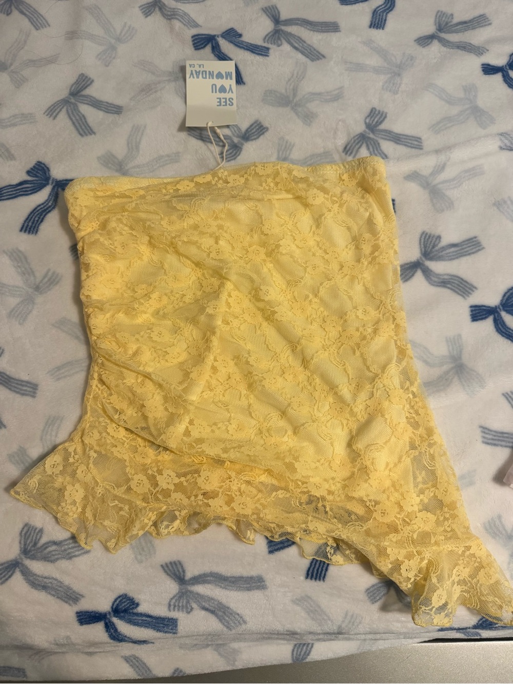 See You Monday Yellow Lace Strapless Slip